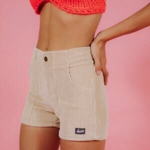 Beige Corduroy Women Shorts